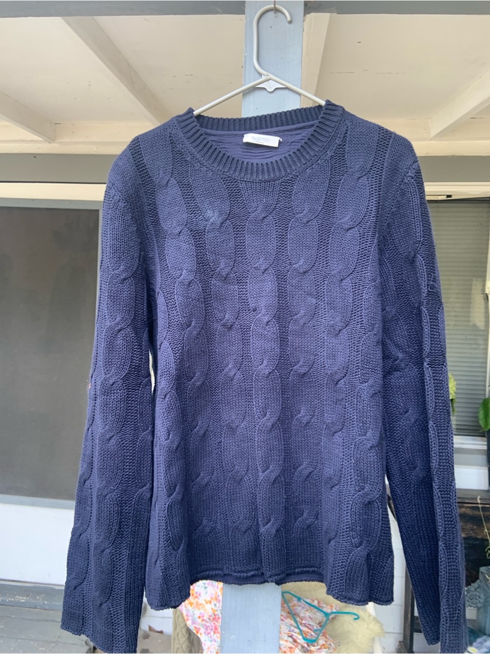 Men’s Valentino Navy Cable-Knit Crewneck Sweater bought in Italy
